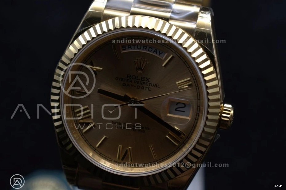 Gold RG DayDate 40 Dial GSF on Gain President Roman Bracelet Weight A2836 0406